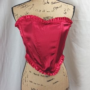 Spirit Halloween Women's Red Ruffle Satin Lace Up Corset Top Cosplay Costume L